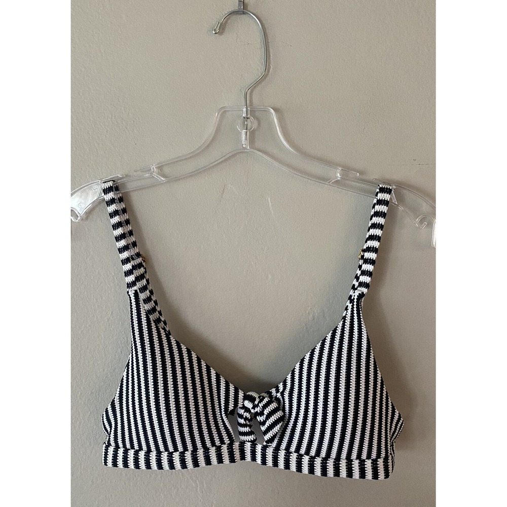 Peony Swim Australia Bikini Top 12 Striped Tie Front Black White Resort Glam